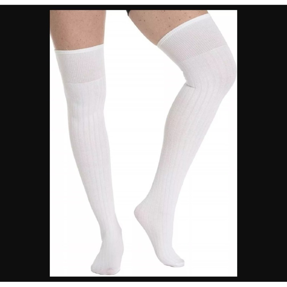 SPANX NEW Womens White Socks One Size Regular 2298 Over Knee Ribbed